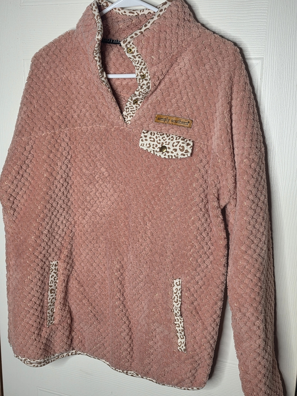 Simply Southern Ladies' Pink Sherpa Jacket with Leopard Trim - Picture 3 of 4